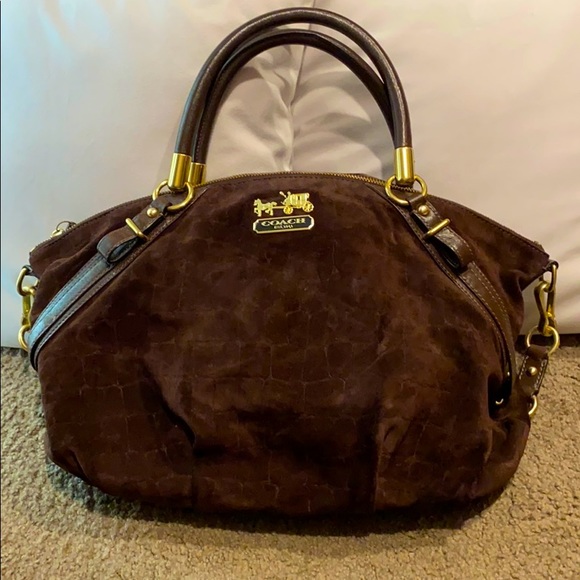 COPY - *RARE* Coach Purse Brown Suede Alligator Print - Picture 1 of 9